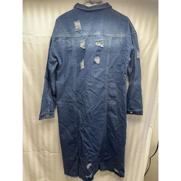 ChouYaTou distressed long length Jean Jacket Trench Coat Size Large - Picture 4 of 4